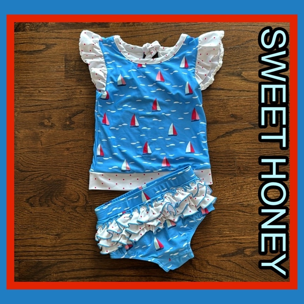 SweetHoney Blue and White Kids Swim Set